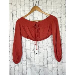 Lulus Women's Orange Off Shoulder Crop Top Tie Front Size Small